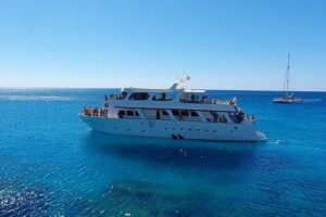 Protaras: St Georgios Presidential Cruise BBQ & 1 drink. 16+ - Sailing the Blue Lagoon and Cape Greco Sea Caves